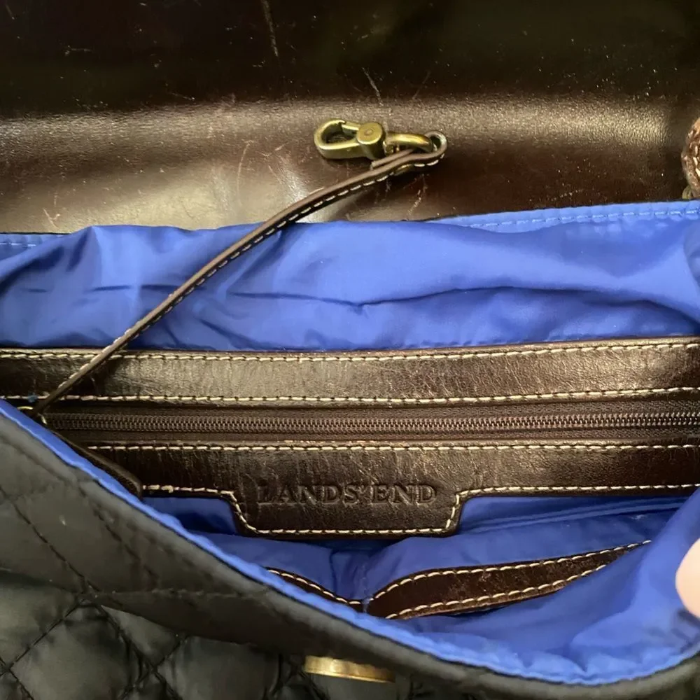 Lands End Quilted Crossbody Shoulder Bag in Black and Brown